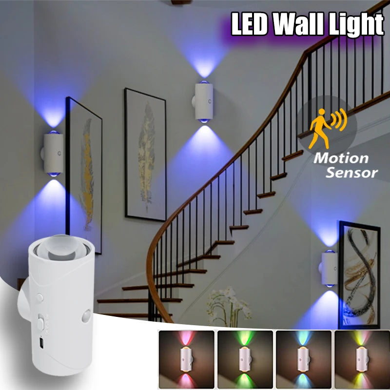 LED Motion Sensor Wall Light – RGB & Warm, USB Rechargeable